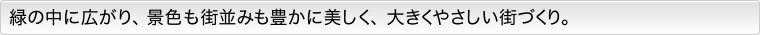 緑の中に広がり、景色も街並みも豊かに美しく、大きくやさしい街づくり。